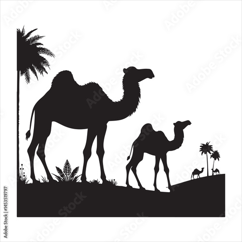 Silhouette vector of a camel standing on a white background