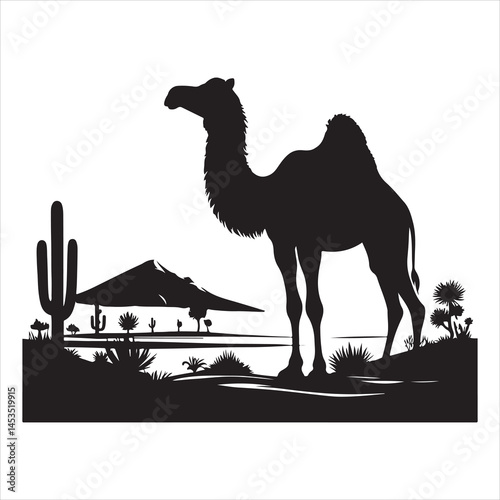 Silhouette vector of a camel standing on a white background