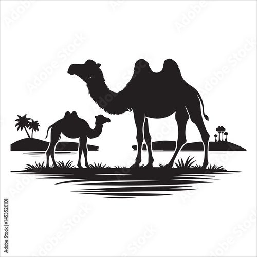 Silhouette vector of a camel standing on a white background