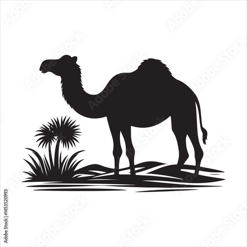 Silhouette vector of a camel standing on a white background
