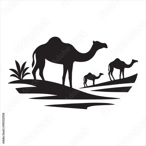 Silhouette vector of a camel standing on a white background