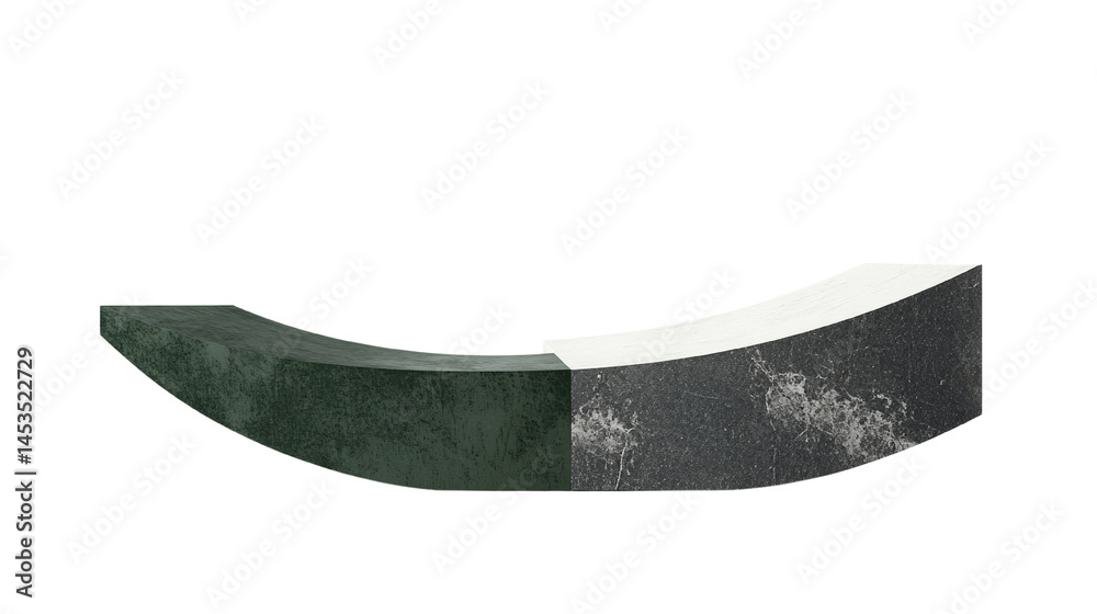 Obraz premium Curved stone bench with varying textures, isolated for design versatility and product display options on a blank canvas