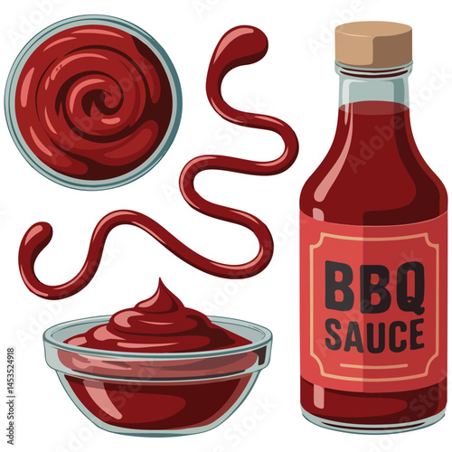 BBQ sauce in bottle isolated vector illustration on white background