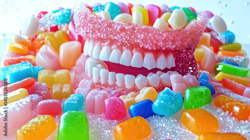 Candy teeth and colorful gummy candies