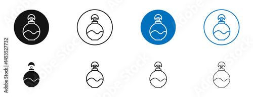 Round perfume bottle icon. Vector outline illustration. vector logo template