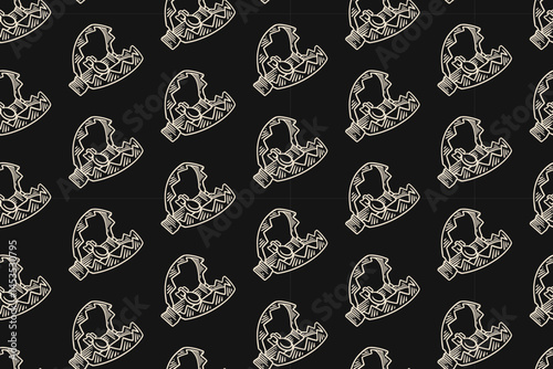cogged animal trap doodle seamless pattern on black background for hunting merchandise. rustic animal trap engraving pattern background for adventure. cruel animal trap hatching illustration wallpaper