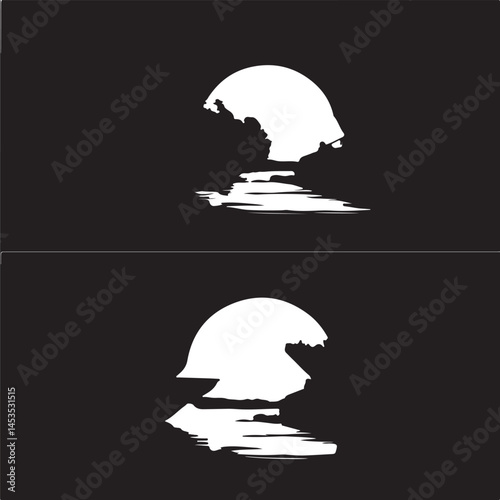 Minimalist Moon Reflection Silhouette Art: Black and White Lunar Landscape Illustration for Wall Art and Modern Home Decor Ideas