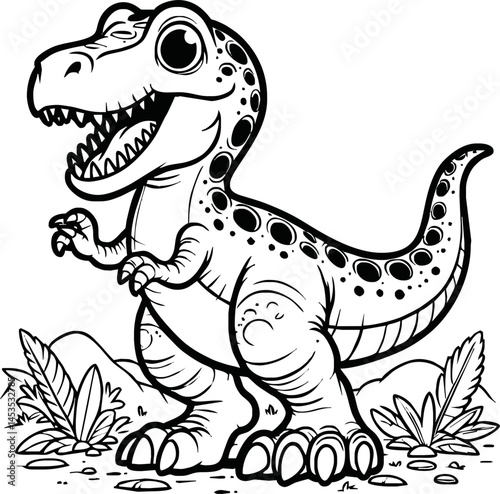 Vector illustration of Tyranosaurus Rex or T-rex or dinosaur . kids coloring page and coloring book