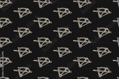 rustic animal trap doodle seamless pattern on black background for hunting merchandise. retro pitfall trap engraving pattern background for adventure. cruel trap hatching illustration wallpaper