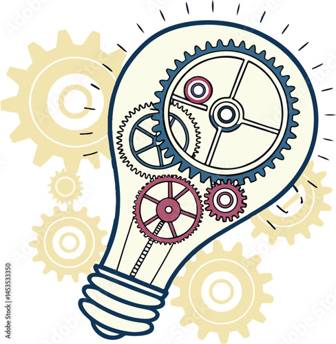 Innovation and Engineering Concept – Light Bulb with Gears Illustration