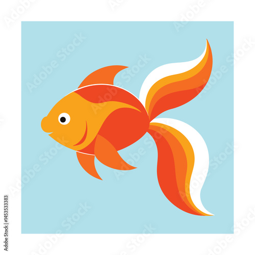 Animated illustration of a cute orange goldfish swimming against a light blue background