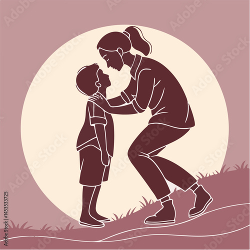 Loving Mother and Child Silhouette in Sunset Scene