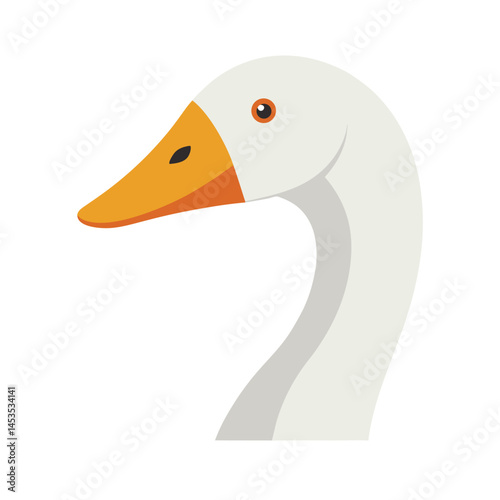 Minimalist illustration of a white goose head with orange beak on a plain white background