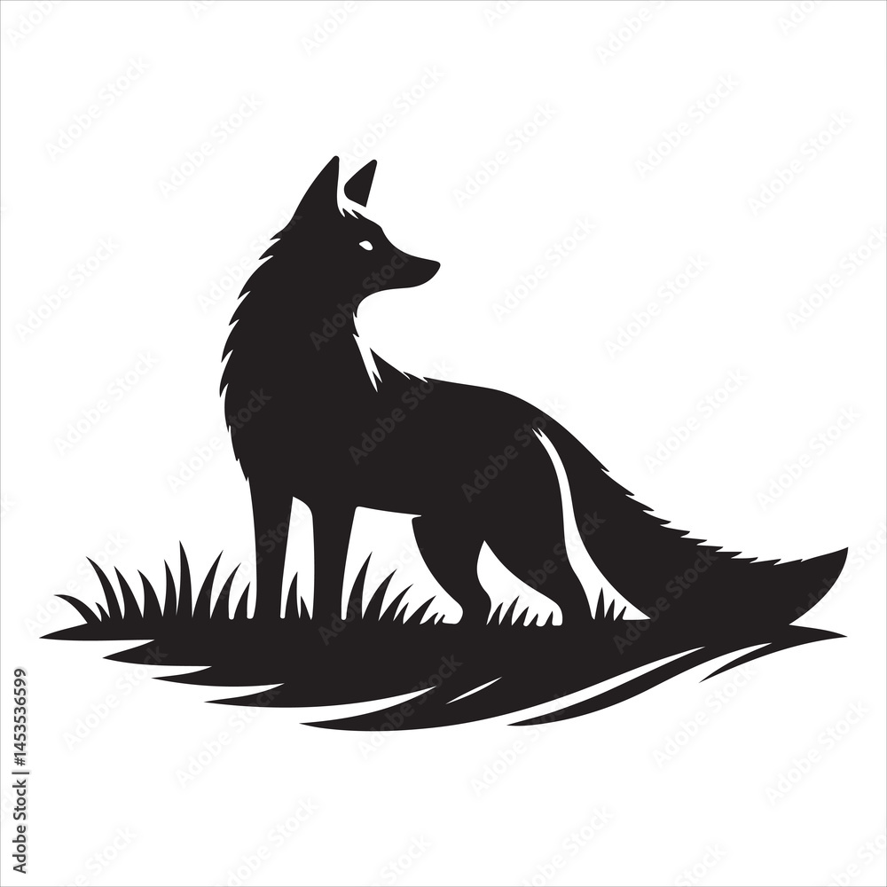 Silhouette vector of a fox standing on a white background Silhouette vector of a fox standing on a white background
