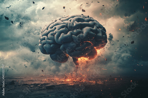Exploding Brain Mental Breakdown Fiery Destruction
