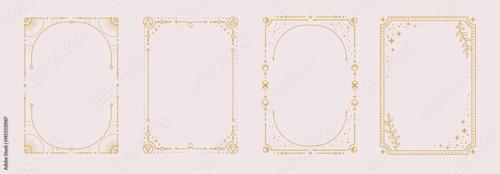 Εκτύπωση καμβά Set of modern magic witchcraft astrology frames with Four Elements, stars, sun and moon on white background