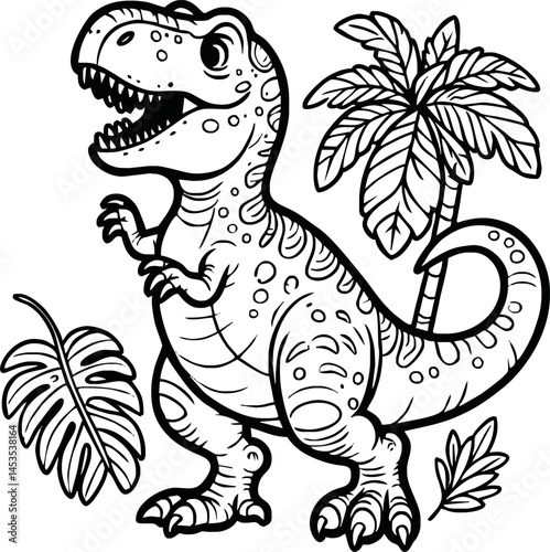 Vector illustration of Tyranosaurus Rex or T-rex or dinosaur . kids coloring page and coloring book