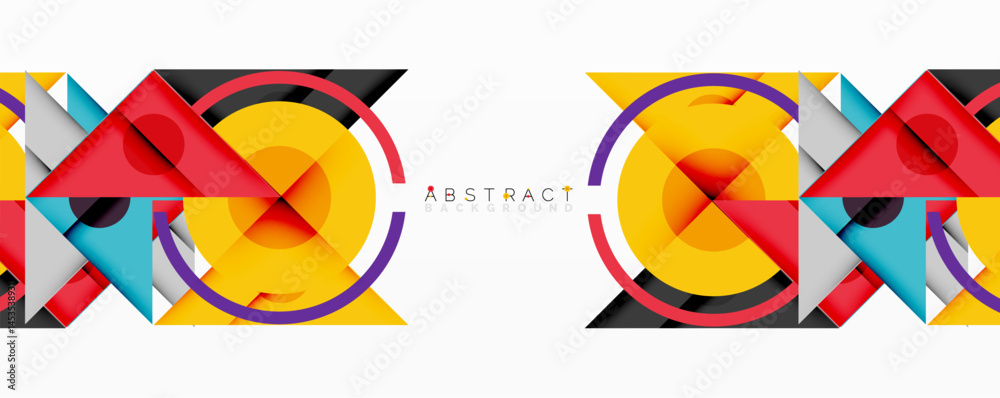 Bright geometric shapes overlap, creating dynamic abstract composition. Vivid colors contrast against white background. Modern design element. Bright geometric shapes overlap, creating dynamic abstract composition. Vivid colors contrast against white background. Modern design element.