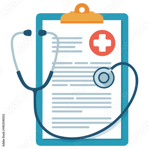 Medical clipboard with stethoscope isolated vector illustration on white background