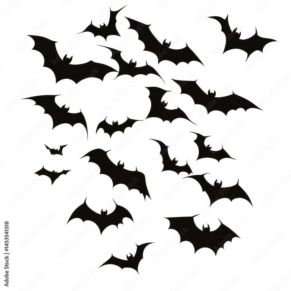 Silhouettes of a flock of bats in flight against a light background, flock of some bats silhouette Stock Vector Silhouettes of a flock of bats in flight against a light background, flock of some bats silhouette Stock Vector