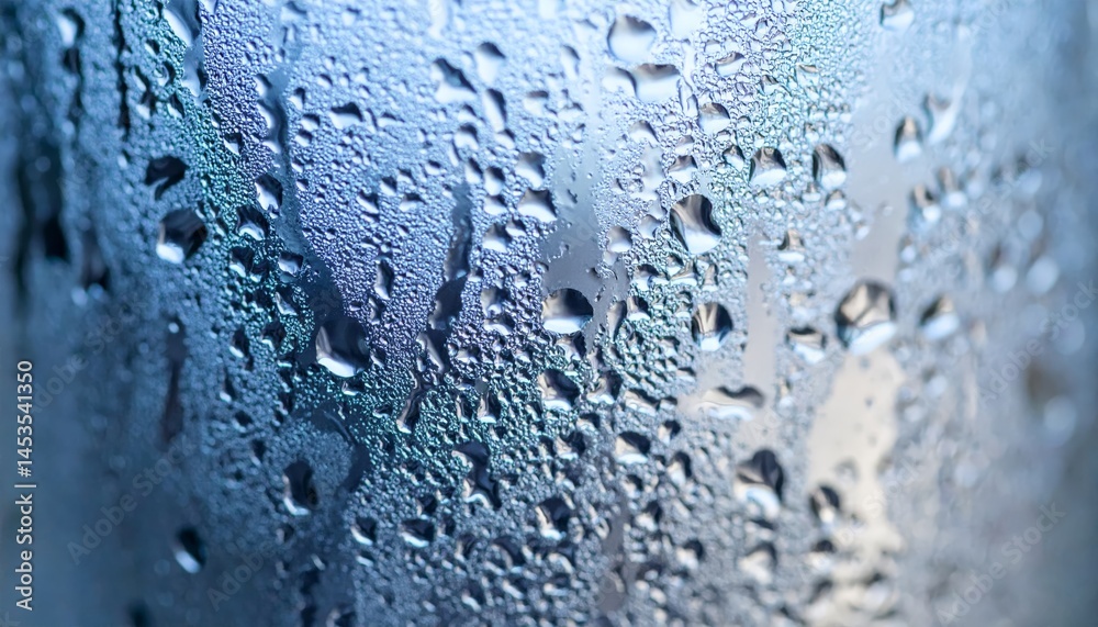 Obraz premium Close-up of Condensation on Glass: A Detailed View of Water Droplets and Surface