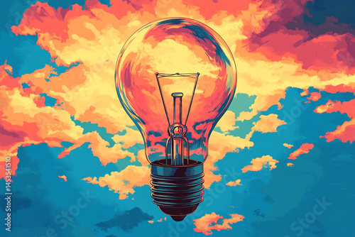 Bright Idea Lightbulb in Colorful Sky Inspiration Innovation