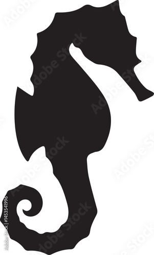 Seahorse logo design icon silhouette style flat and minimal vector art illustration on a white background.


