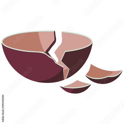 Broken bowl ceramic pieces isolated vector illustration on white background