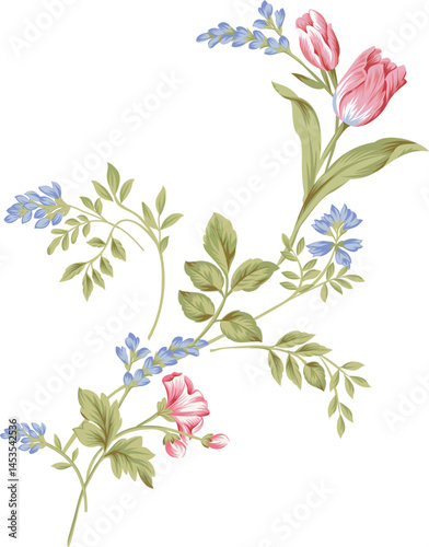 The soft color palette and elegant floral design give it a romantic and soothing feel.
This motif is suitable for wallpapers, textiles, stationery, and home décor.