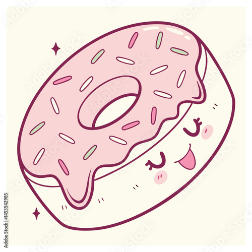 Chubby Kawaii donut with pink frosting vector design