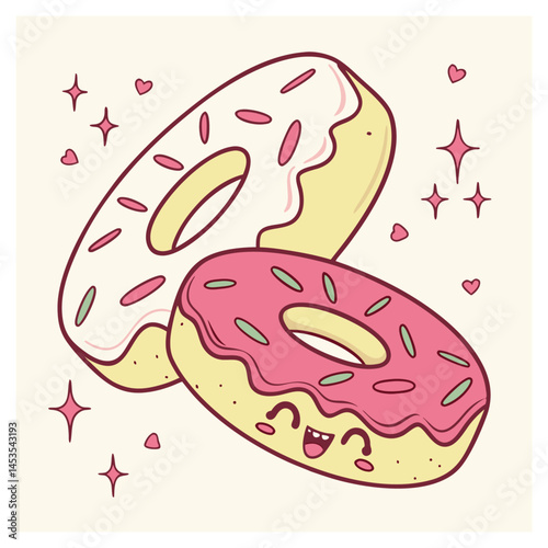 Chubby Kawaii donut with pink frosting vector design