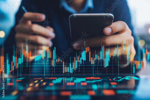 Person analyzing stock market data on phone and tablet