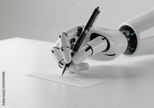 close up of a robot hand learning to write writing . upcoming technological advances