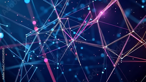 Glowing 3D network mesh of nodes and connections in dark digital space
