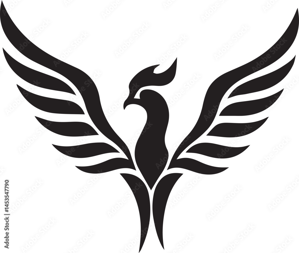 Fototapeta premium phoenix logo design icon silhouette style flat and minimal vector art illustration on a white background.