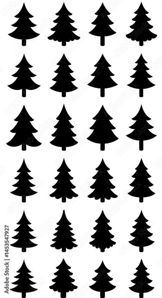 Obraz premium Midnight Forest: Simple Black Silhouette Christmas Trees AI Generated