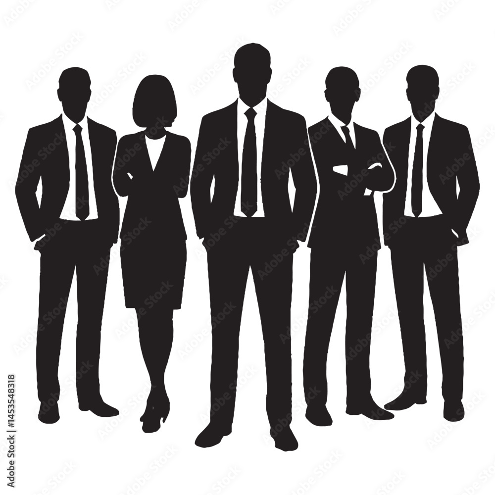 Silhouette of Business People Standing Group – Men and Women Vector Illustration
Silhouette of Business People Standing Group – Men and Women Vector Illustration