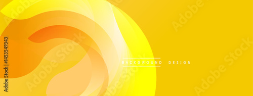 Bright yellow abstract design. Smooth curves create dynamic flow, warm tones suggest energy, modern aesthetic. Background features text elements.