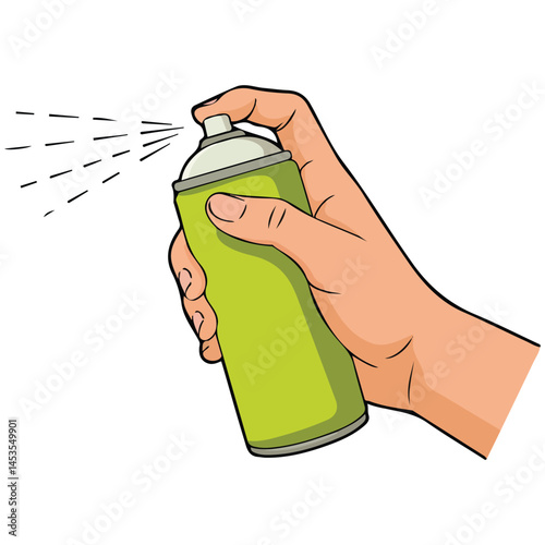 Hand holding spray can isolated vector illustration on white background