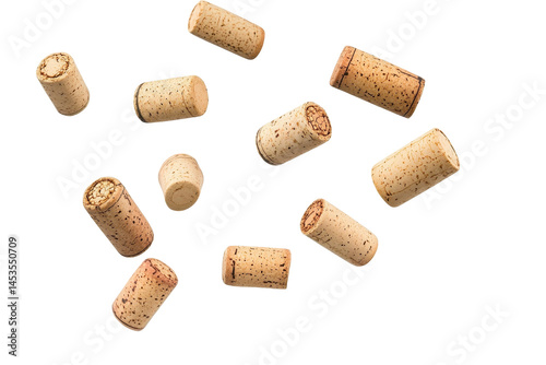Flying wine corks in midair bring dynamic motion to winery branding or beverage themed graphic designs