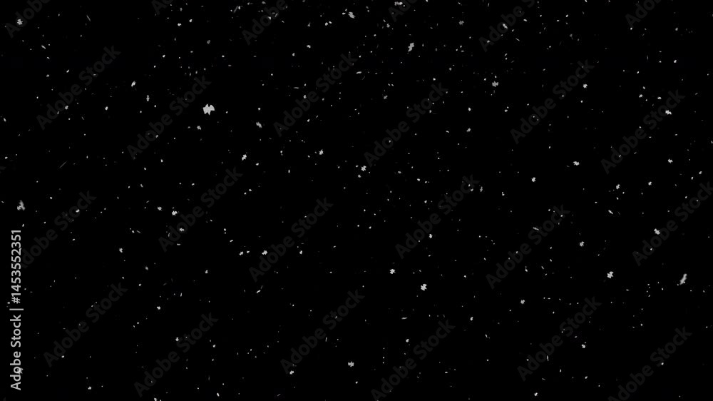 Realistic snowfall animation on black background for overlays, compositing, and motion graphics
