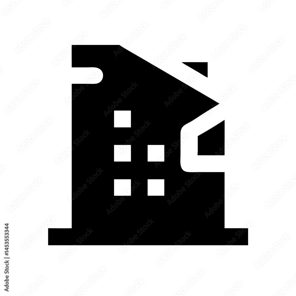 Icon of a damaged building to signify destruction or disrepair Icon of a damaged building to signify destruction or disrepair