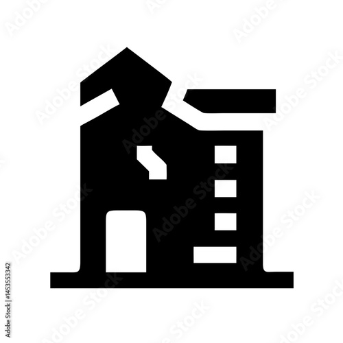Icon of a damaged building to signify destruction or disrepair