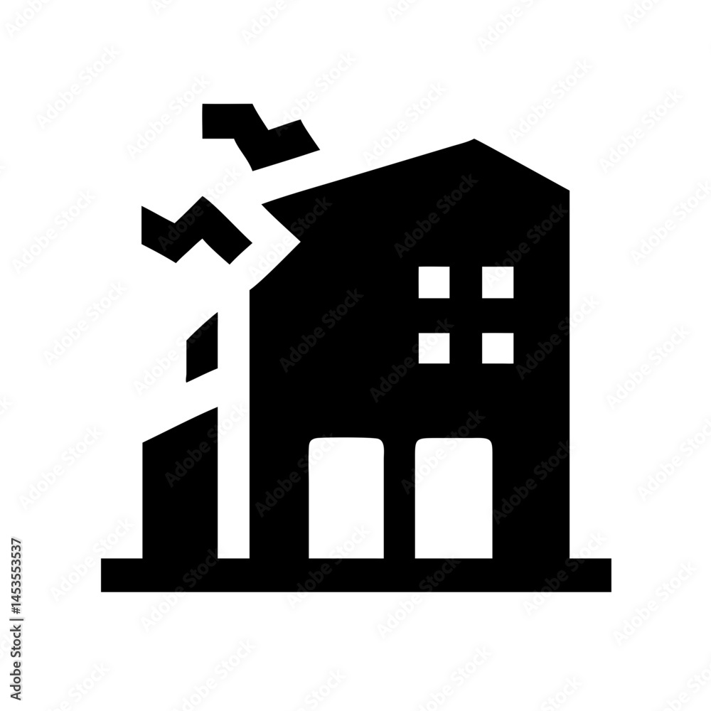 Icon of a damaged building to signify destruction or disrepair Icon of a damaged building to signify destruction or disrepair