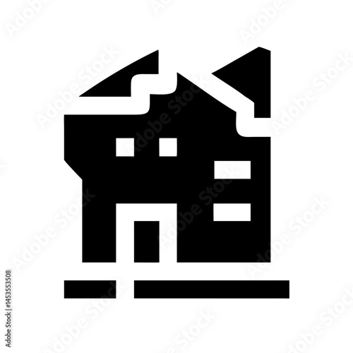 Icon of a damaged building to signify destruction or disrepair