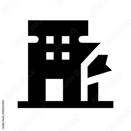 Icon of a damaged building to signify destruction or disrepair