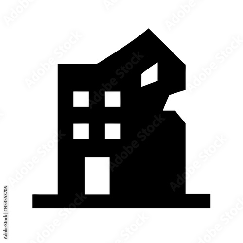 Icon of a damaged building to signify destruction or disrepair