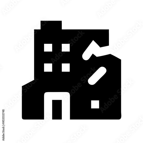 Icon of a damaged building to signify destruction or disrepair