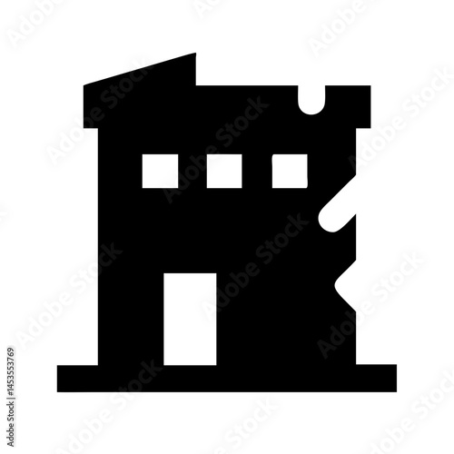 Icon of a damaged building to signify destruction or disrepair