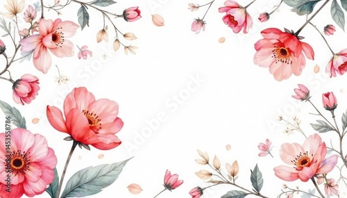 Delicate watercolor floral pattern on white background, pretty, art, airy